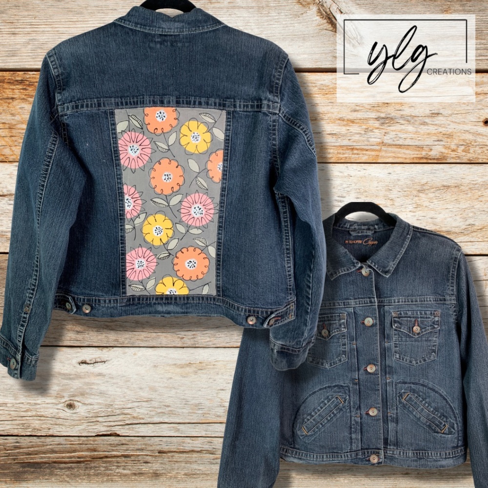 Floral Denim Jacket Hand Painted Jean Artisan Chic Country Girl Wearable Art